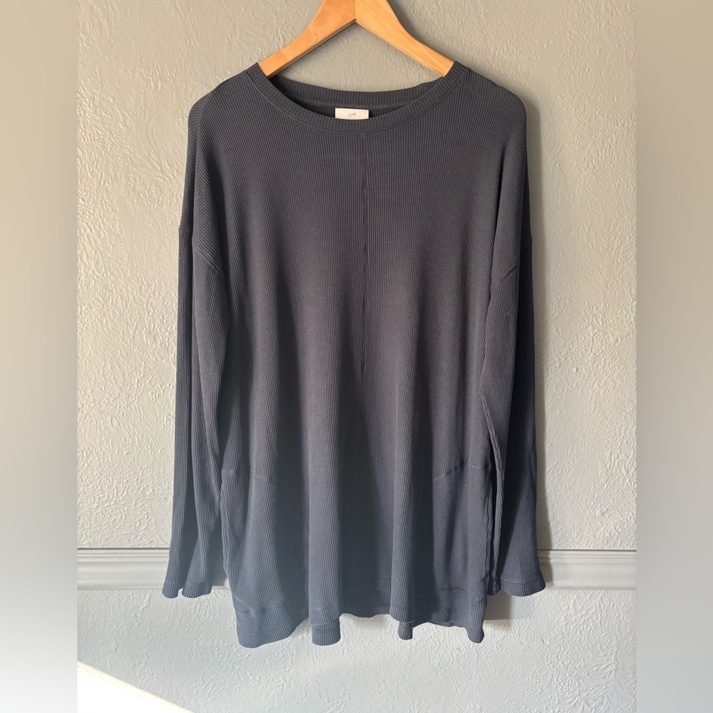 J.Jill Waffle Knit Long Sleeve Tunic Slate Blue Size M